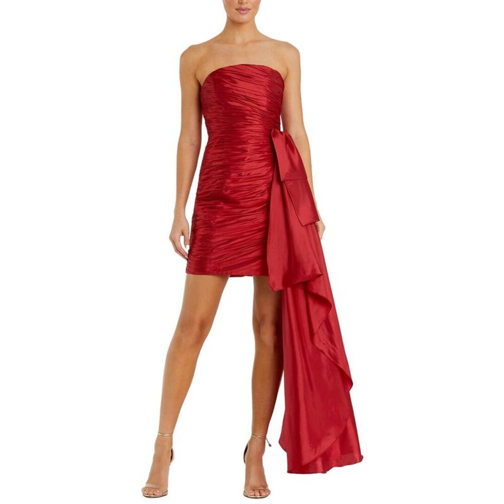 Mac Duggal Womens Strapless Ruched Mini Dress, Red